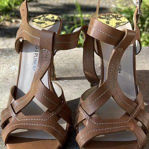 Ladies Donald J Pliner Calia Snake Sandals 7.5 M Brown Ankle Strap Heels Shoes